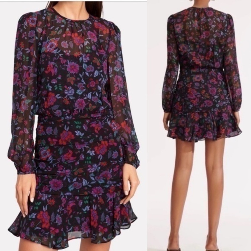 Veronica Beard Floral Mini Dress - Black and Purple